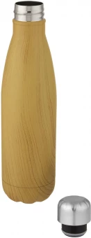 Cove 500 ml tyhjiöeristetty pullo, ruostumatonta terästä, puupainatus