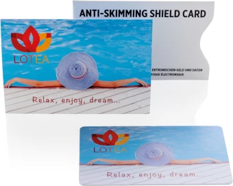 Anti-skimming RFID korttisuoja aktiivisella häirintäsirulla, valkoinen