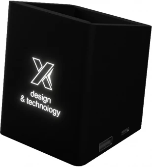 SCX.design O11 antibakteerinen kynäteline kahdella USB-lähtöliitännällä ja valaistuvalla logolla