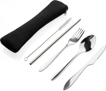 4 PCS ruostumattomasta teräksestä valmistettu uudelleenkäytettävä ruokailuvälinesarja