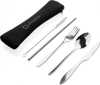 4 PCS ruostumattomasta teräksestä valmistettu uudelleenkäytettävä ruokailuvälinesarja