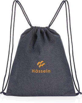 Impact AWARE™ kierrätetystä farkkukankaasta valmistettu reppu kiristysnauhalla