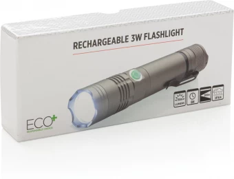 Uudelleenladattava 3W taskulamppu, harmaa