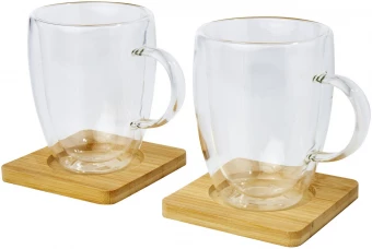 Termoklaaside komplekt bambusest alustega 350ml