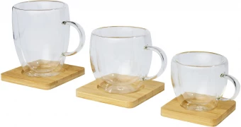 Termoklaaside komplekt bambusest alustega 350ml