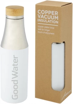 Hulan 540 ml:n kuparityhjiöeristetty pullo bambukorkilla, ruostumatonta terästä