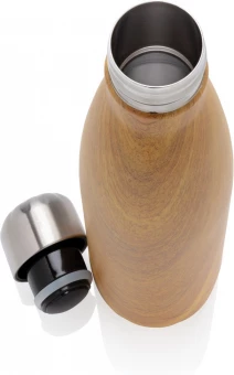 Tyhjiöpullo ruostumattomasta teräksestä puupainatuksella