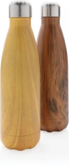 Tyhjiöpullo ruostumattomasta teräksestä puupainatuksella