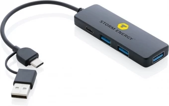 RCS kierrätysmuovista valmistettu USB- hubi, jossa on kaksi sisääntuloa