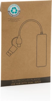 RCS pārstrādāta plastmasas USB centrmezgls ar dubultu ieeju