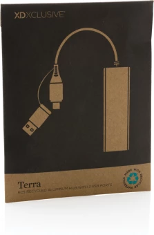 Terra RCS kierrätysalumiinista valmistettu hubi, jossa on 3 USB-porttia
