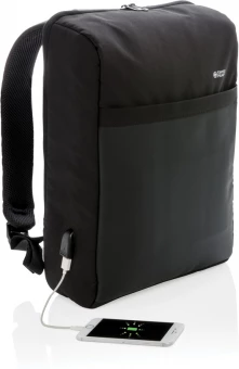 Swiss Peak 15" varkaudenesto RFID & USB reppu PVC vapaa, musta